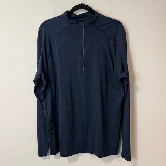 Lululemon Mens Metal Vent Tech Half Zip Navy Blue XL Running Stretch Active - Picture 1 of 7
